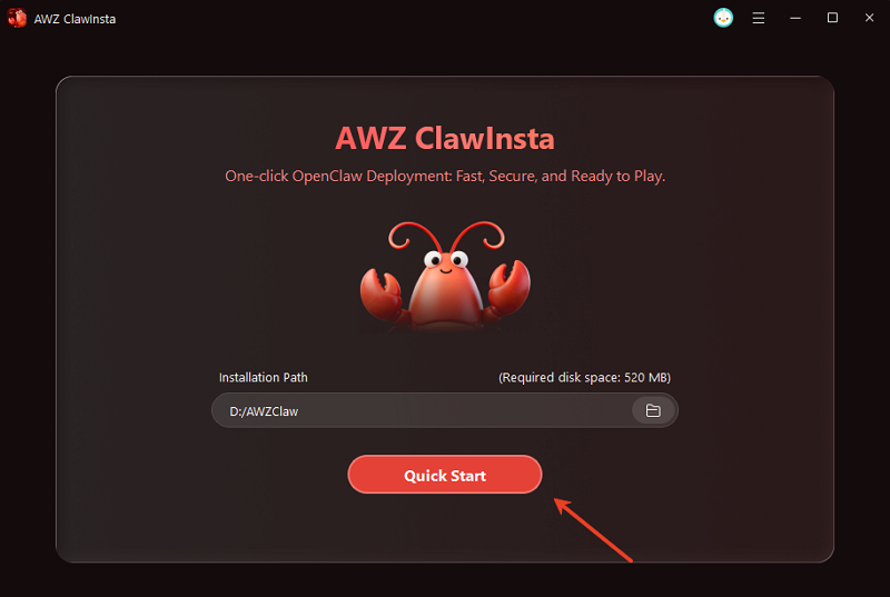 AWZ ClawInsta quick start interface