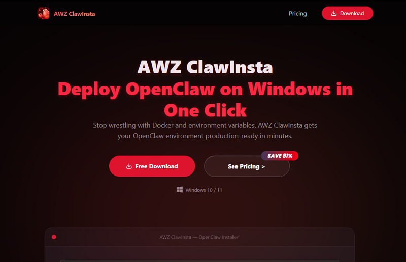 AWZ ClawInsta: Easiest way to insatll OpenClaw on PC