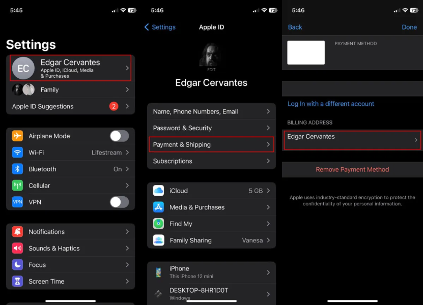 Change Home Address on iPhone in Apple ID