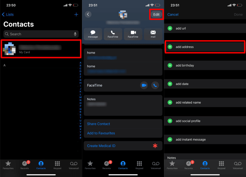 Change Home Address on iPhone via Contacts