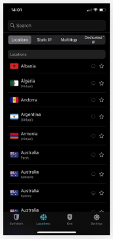 How to change the VPN location on an iPhone in Surfshark