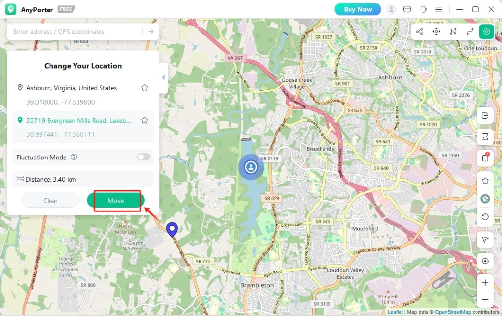 Teleport location displayed by Pokemon Go Ditto Finder
