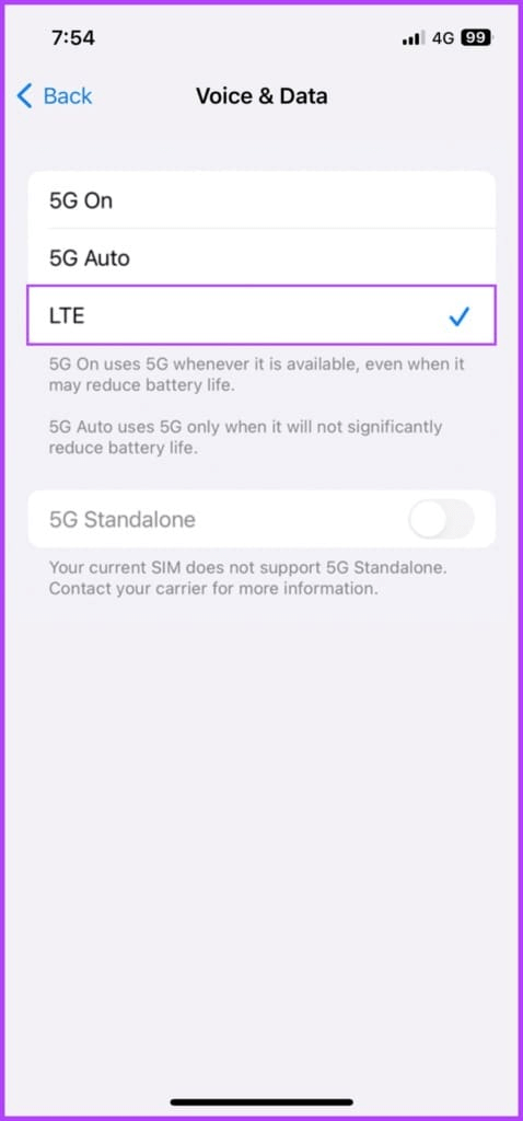 Turn on LTE